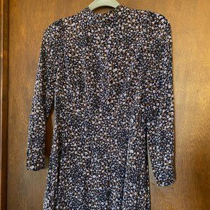 Loft Petite Navy Floral Mock Neck Flare Dress